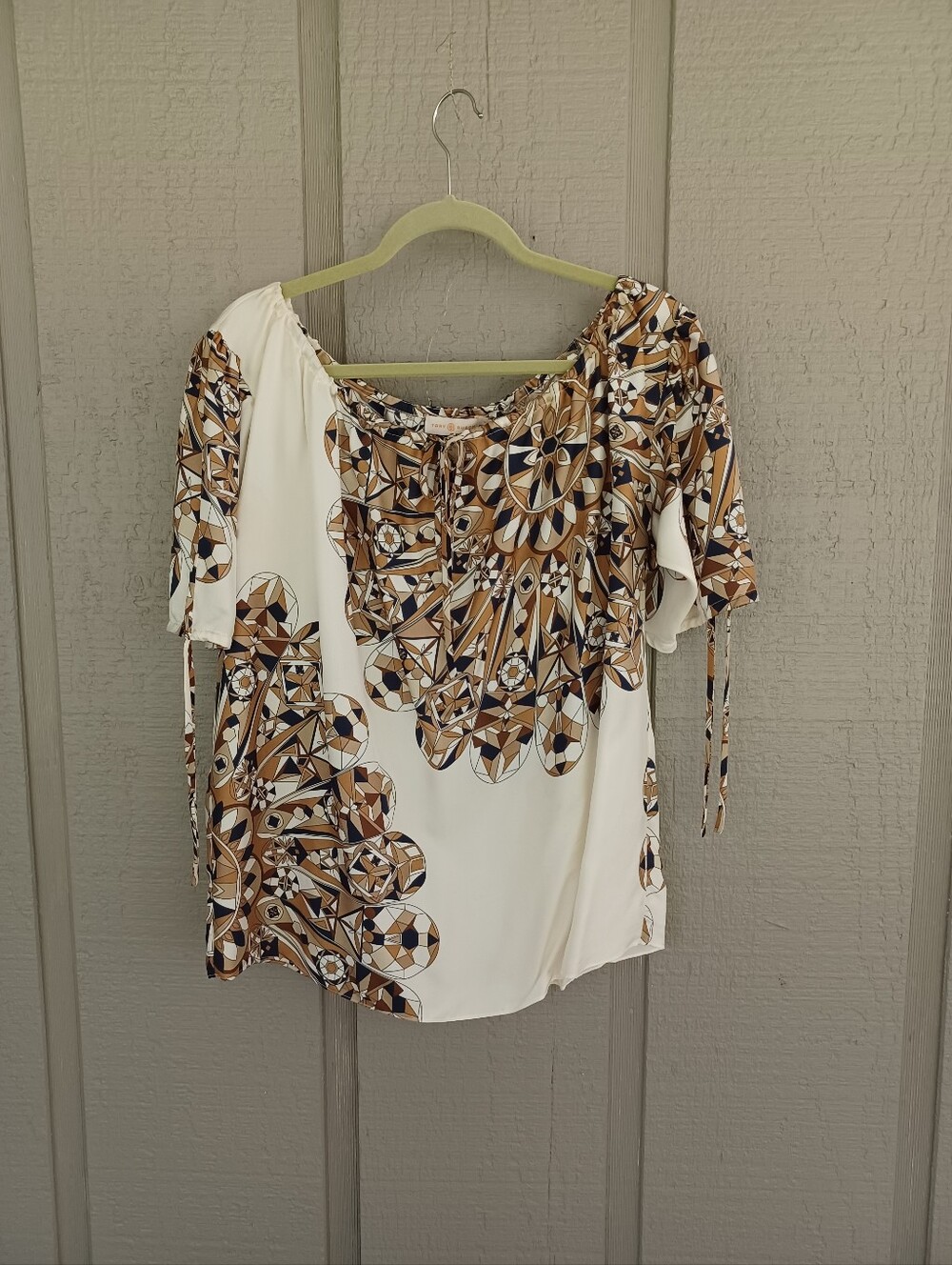 Tory Burch Alyssa Silk Print Blouse Size Size 12 Women Drawstring Lightweight